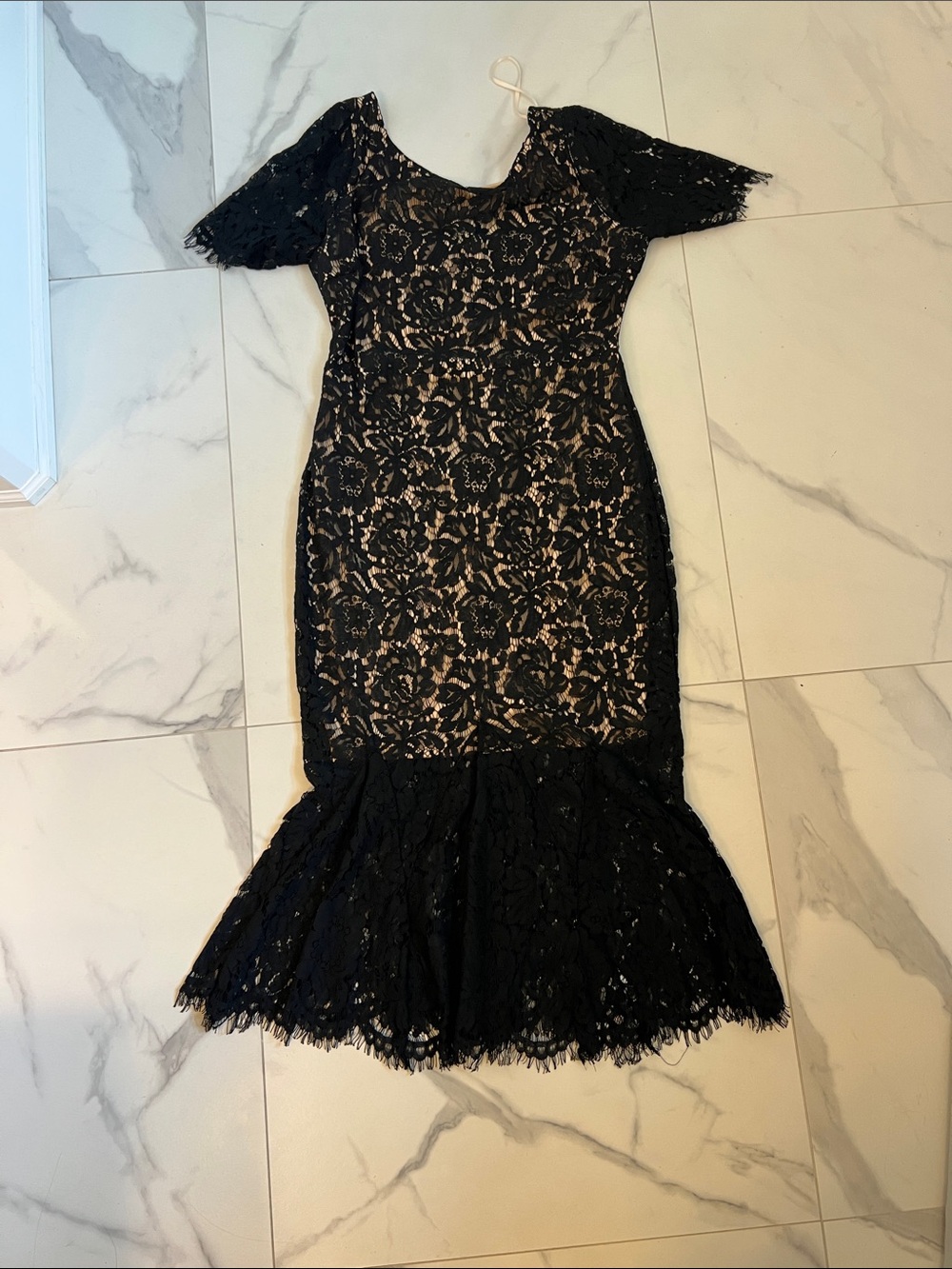 Red Dress Boutique Black Lace Midi Mermaid Dress